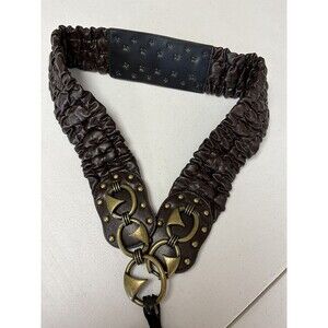 Metro 7  - Women’s Stretchable Brown Belt With Studs And Bronze  Latch Size L/XL